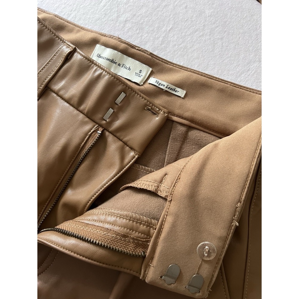 Abercrombie & Fitch Vegan Leather Shorts Brown High Rise Pockets Women Size S - Picture 5 of 9
